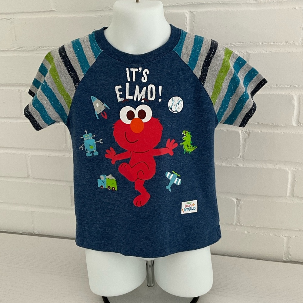 Boy Elmo Size 2T Sesame Street Elmo Blue Striped T-Shirt
